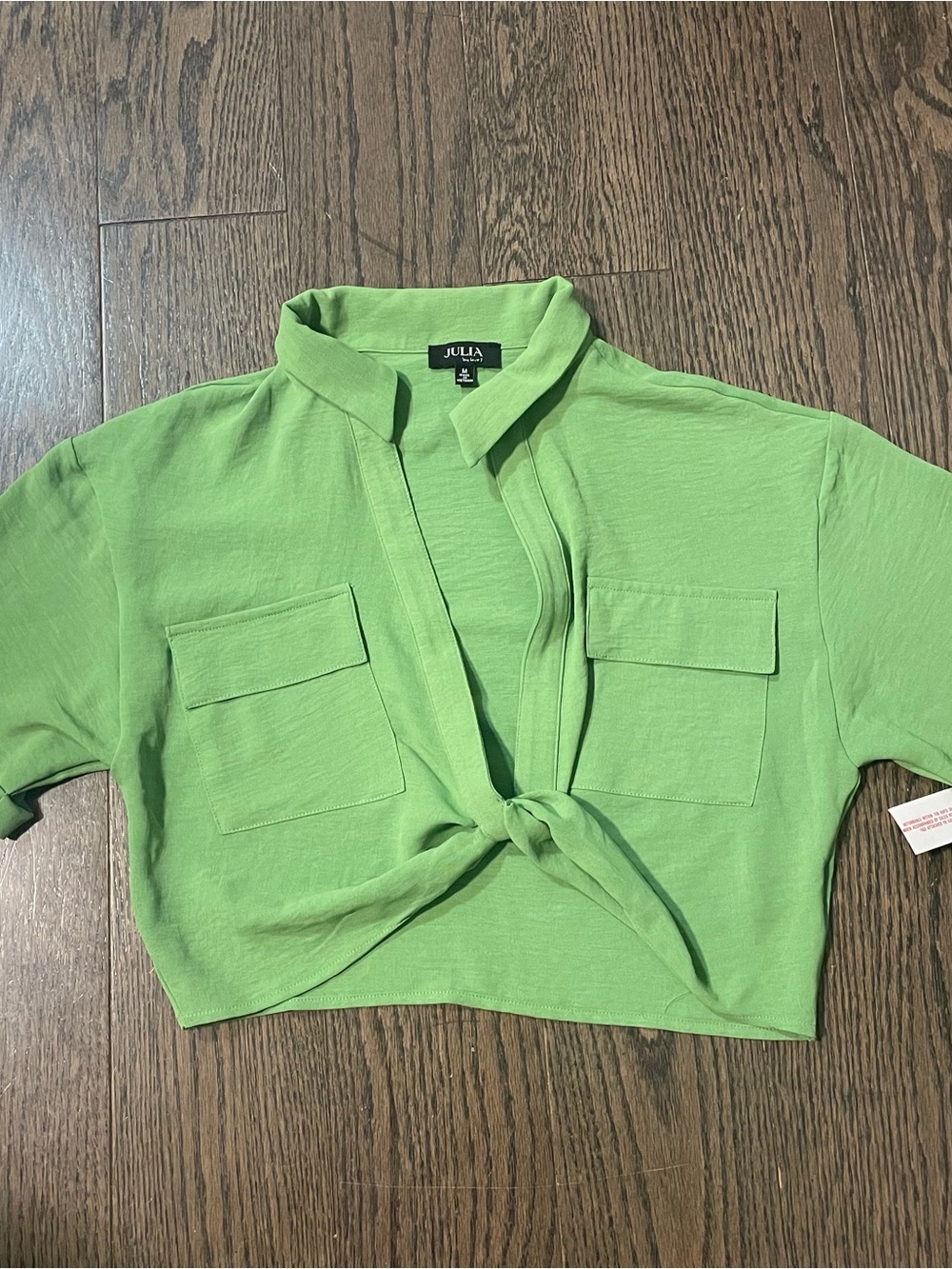 Green Tie-Front Crop Shirt